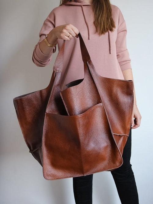 Vintage Large Capacity Handbags PU Soft Leather Big Bag Designer