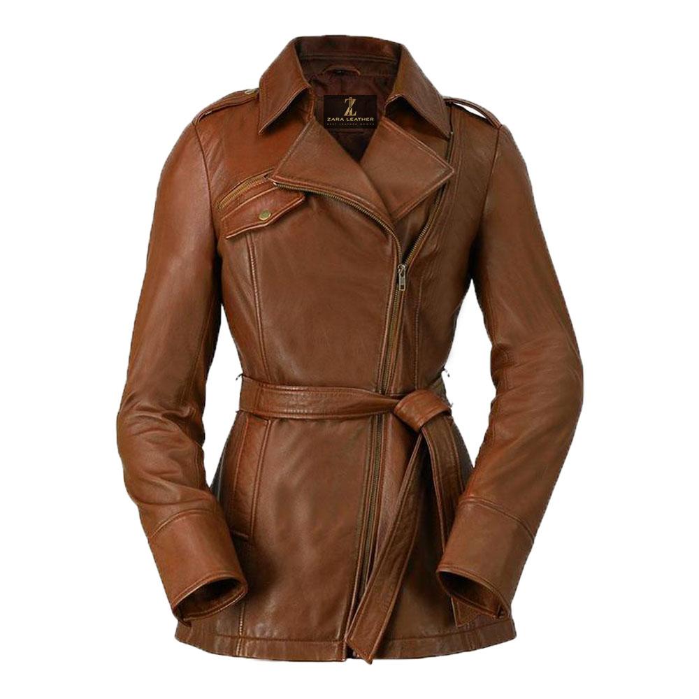 Monica Women's Leather Long Coat Jacket
