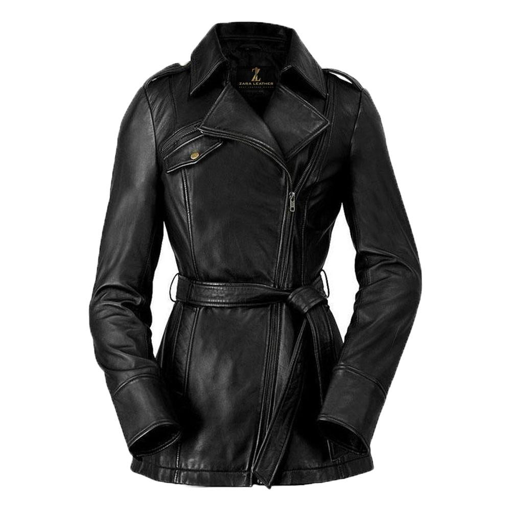 Monica Women's Leather Long Coat Jacket