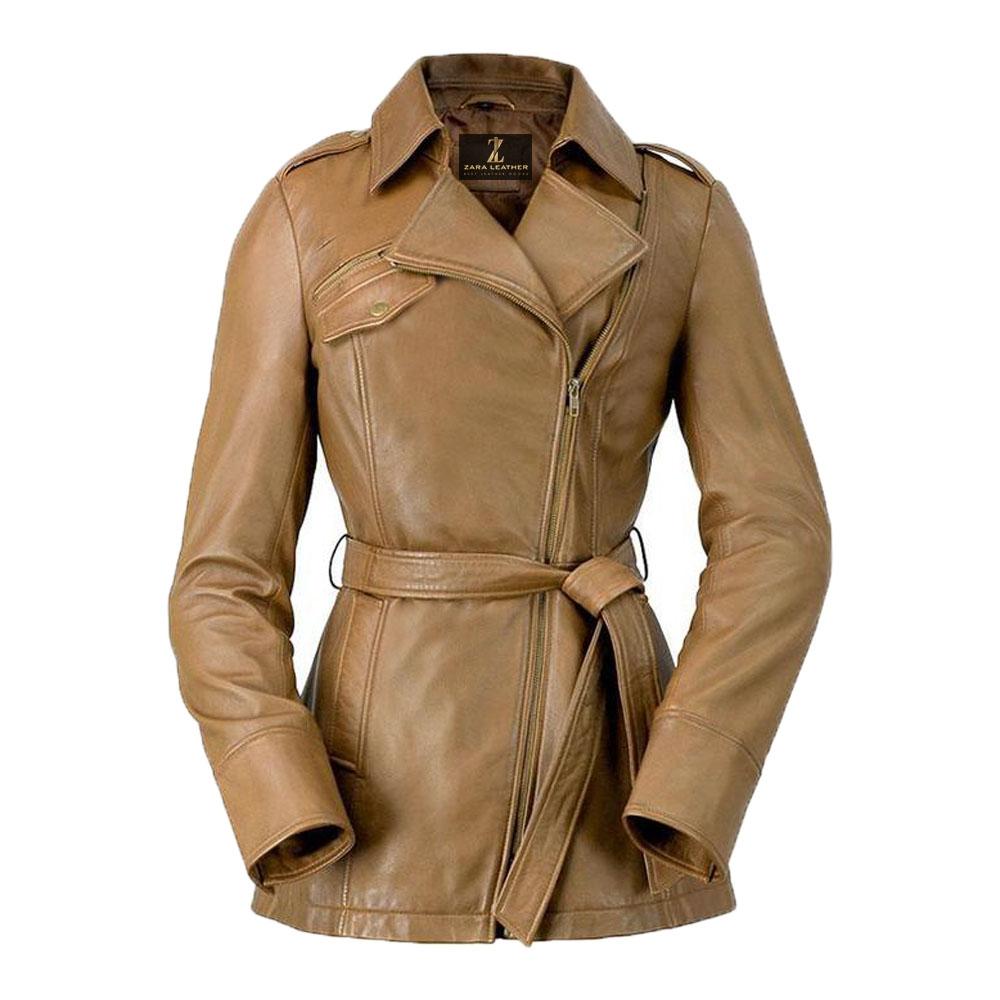 Monica Women's Leather Long Coat Jacket