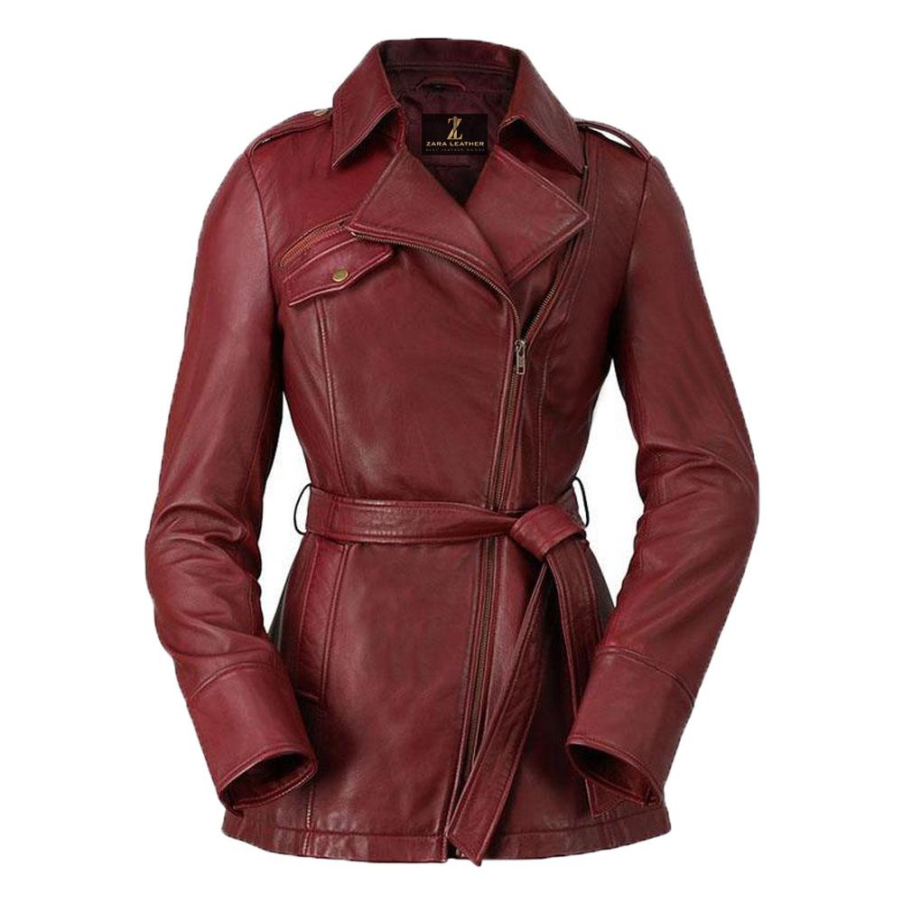 Monica Women's Leather Long Coat Jacket