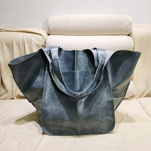 Vintage Large Capacity Handbags PU Soft Leather Big Bag Designer
