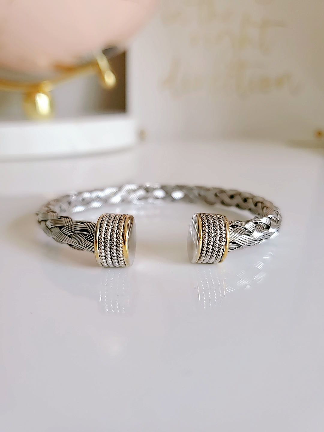 Braided Silver Cable Bangle Bracelet