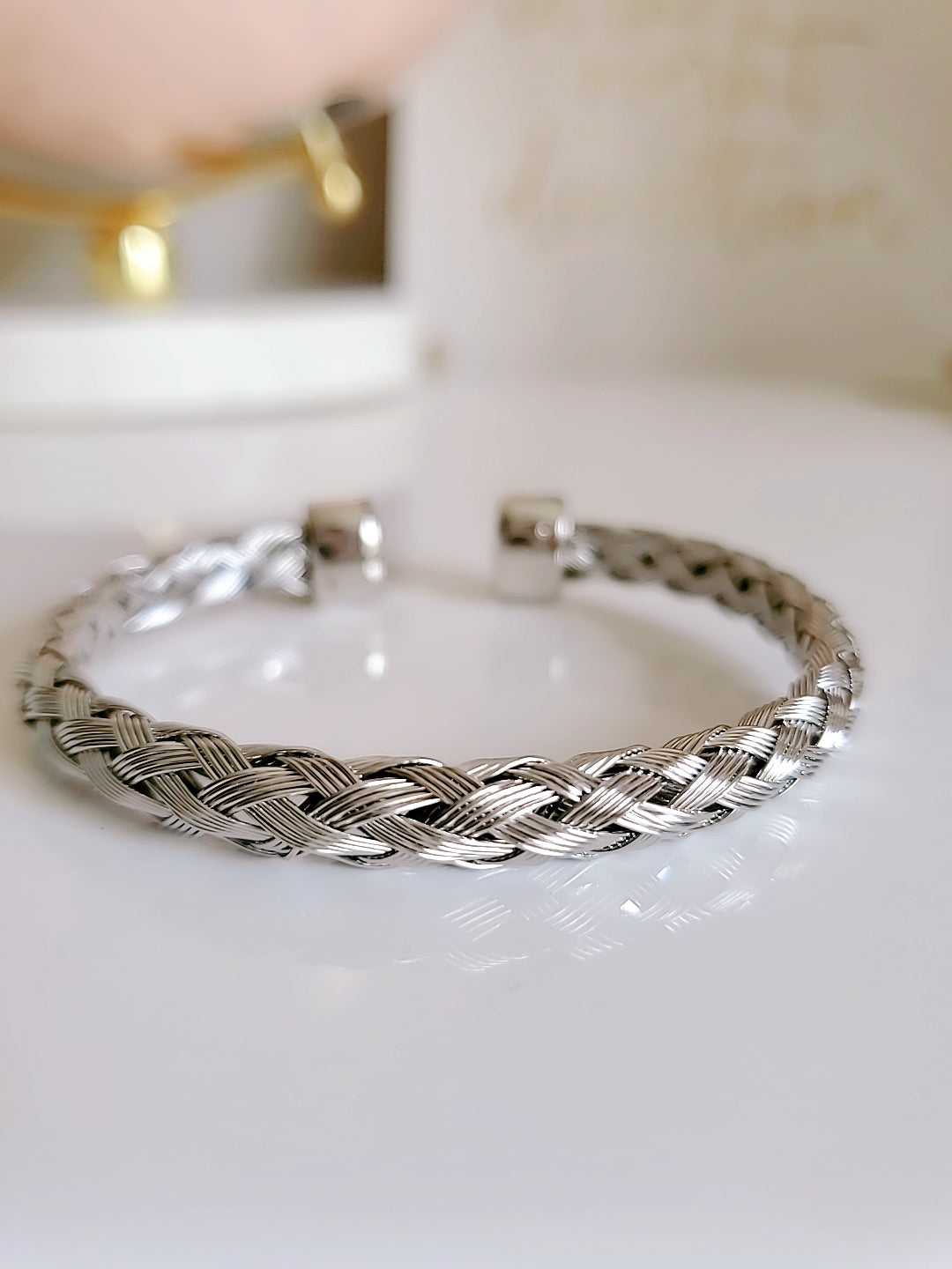 Braided Silver Cable Bangle Bracelet