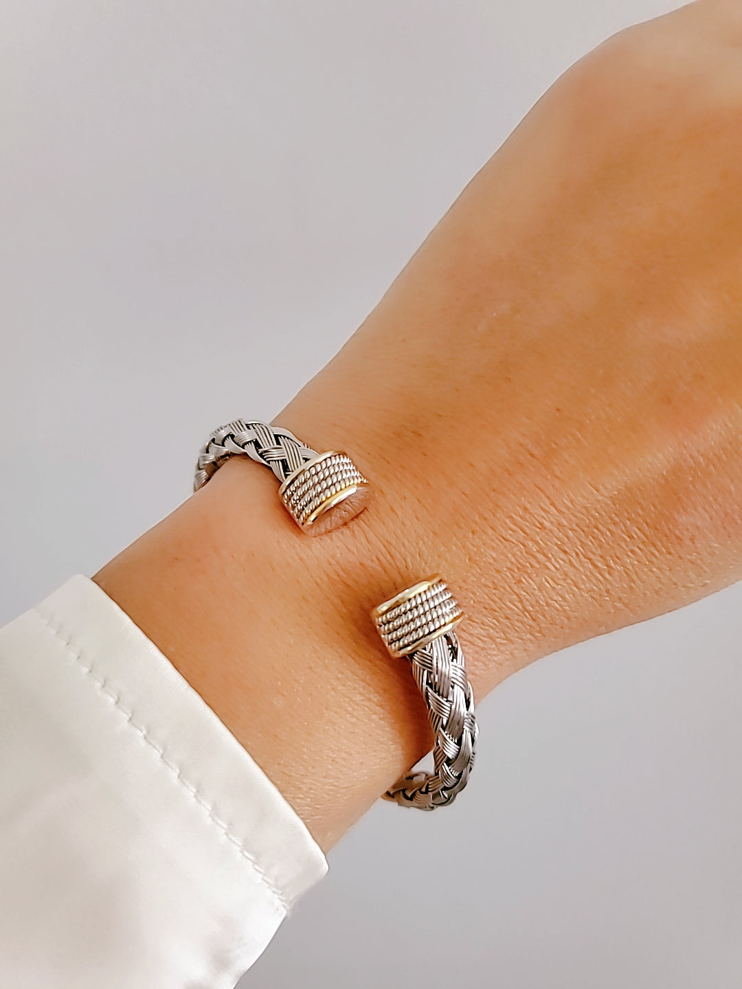 Braided Silver Cable Bangle Bracelet