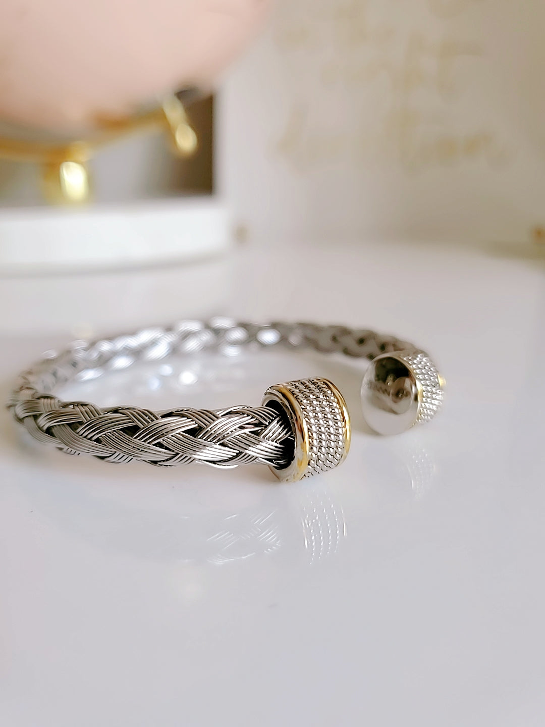 Braided Silver Cable Bangle Bracelet