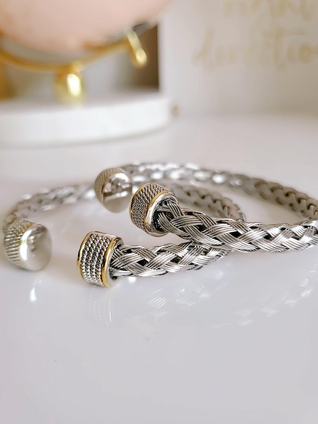 Braided Silver Cable Bangle Bracelet
