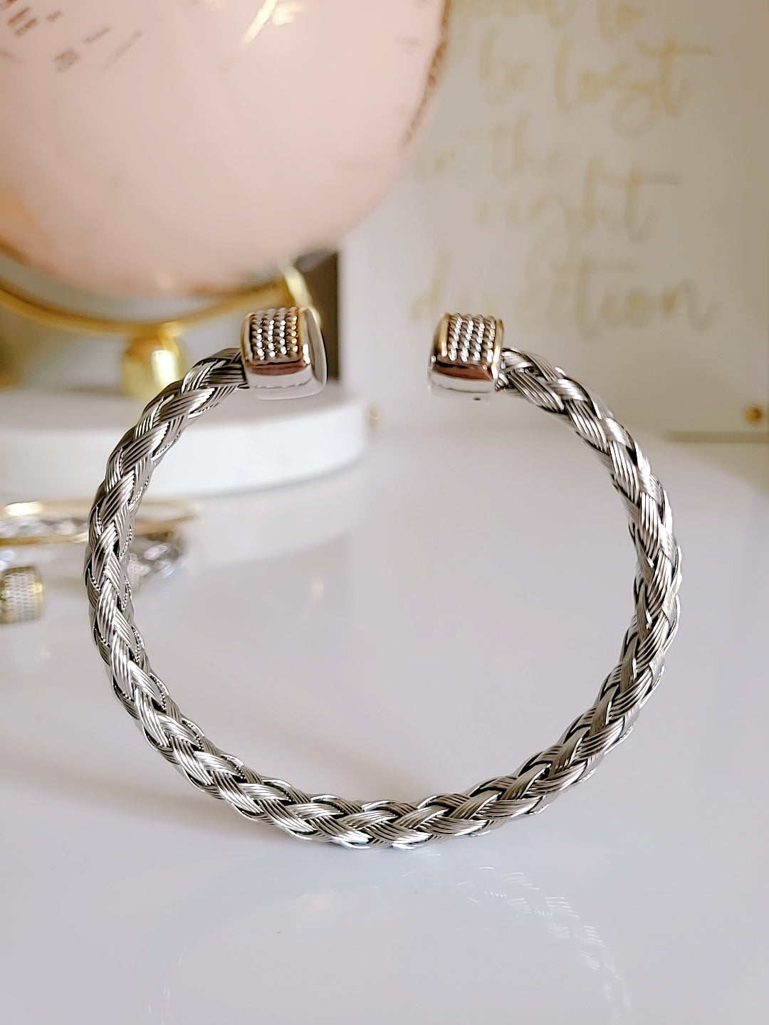 Braided Silver Cable Bangle Bracelet