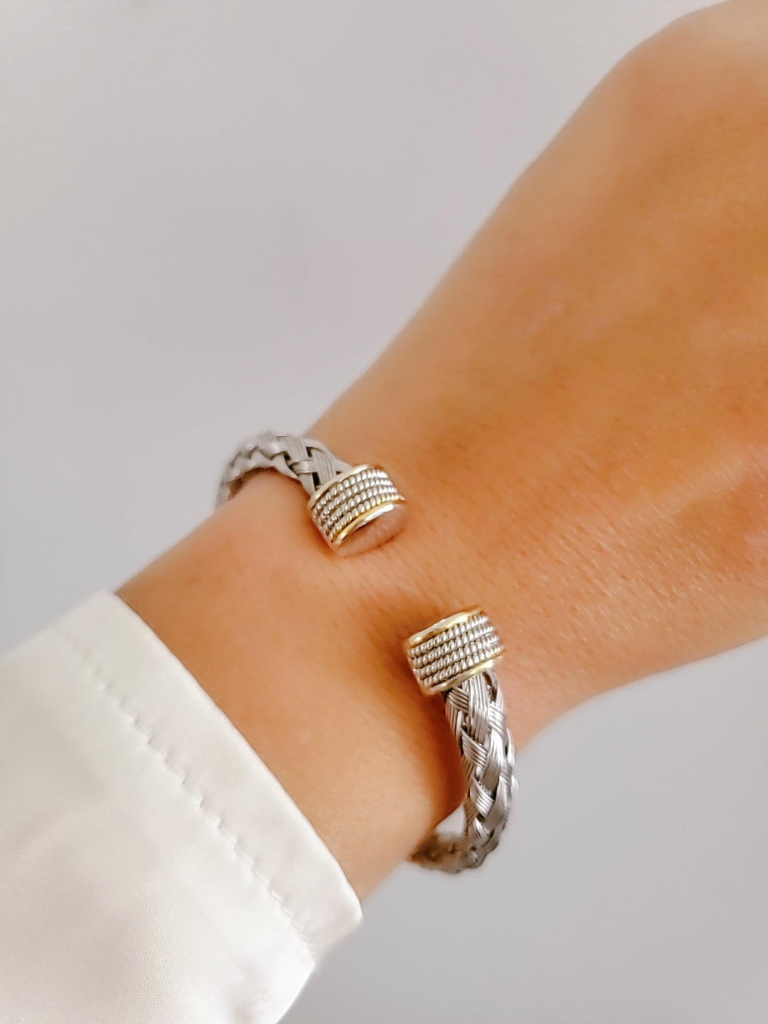 Braided Silver Cable Bangle Bracelet