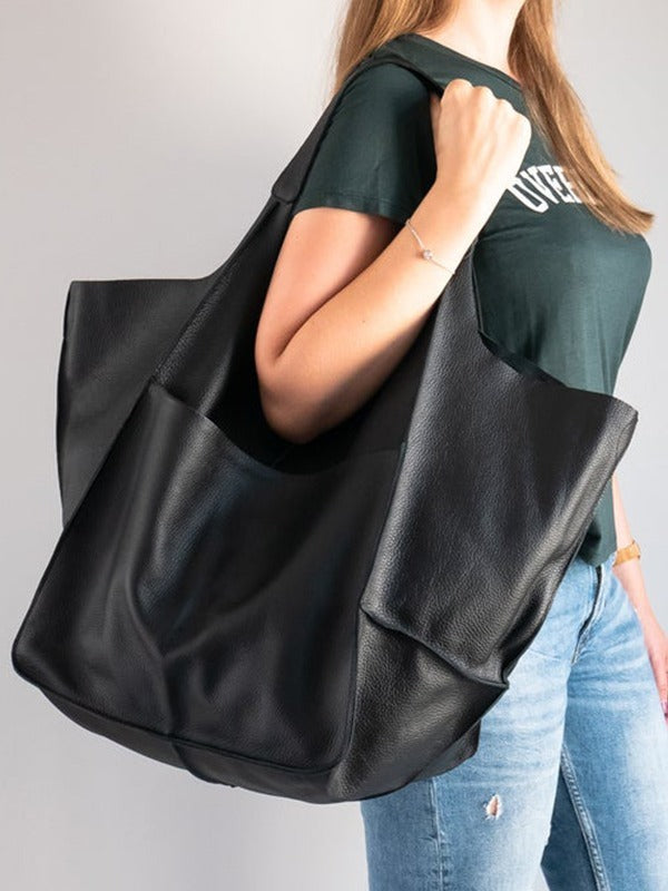 Vintage Large Capacity Handbags PU Soft Leather Big Bag Designer