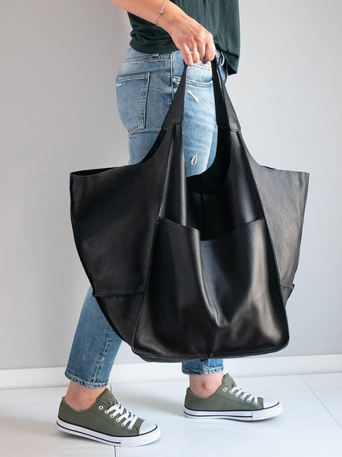 Vintage Large Capacity Handbags PU Soft Leather Big Bag Designer