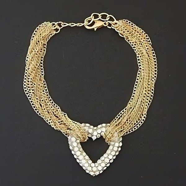 Multi Layered Chain Heart Charm Bracelet
