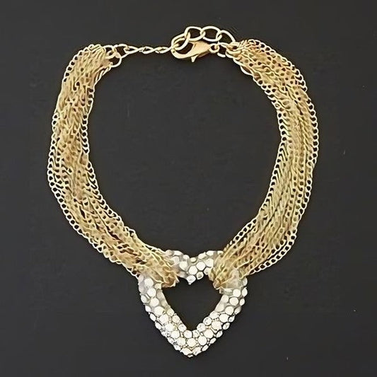 Multi Layered Chain Heart Charm Bracelet