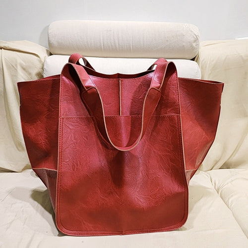 Vintage Large Capacity Handbags PU Soft Leather Big Bag Designer