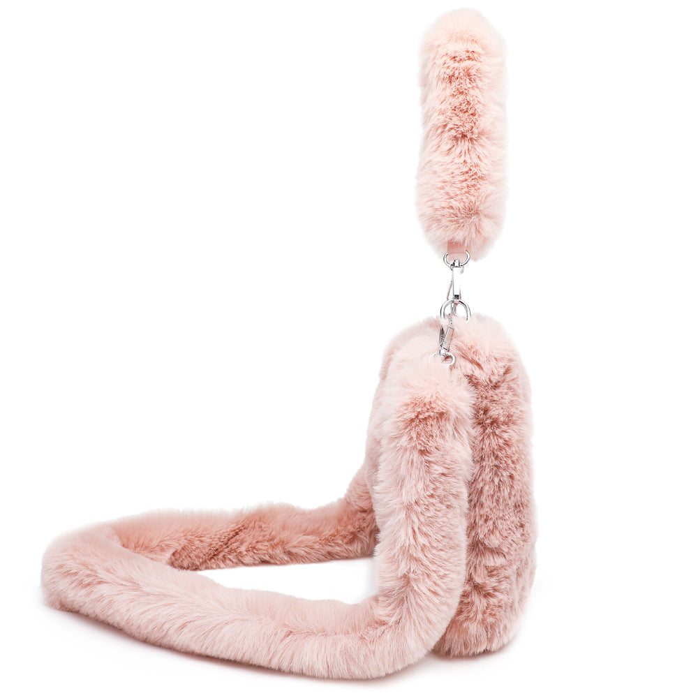Fluffy Shoulder Bag - Heart Top Handle