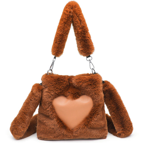 Fluffy Shoulder Bag - Heart Top Handle