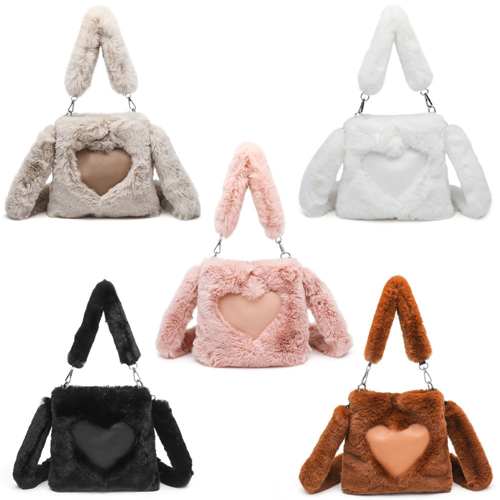 Fluffy Shoulder Bag - Heart Top Handle