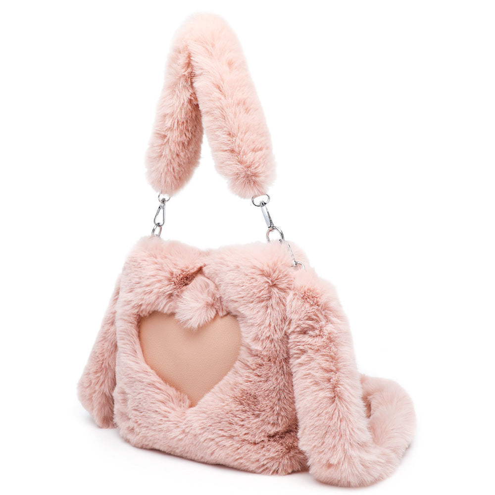 Fluffy Shoulder Bag - Heart Top Handle
