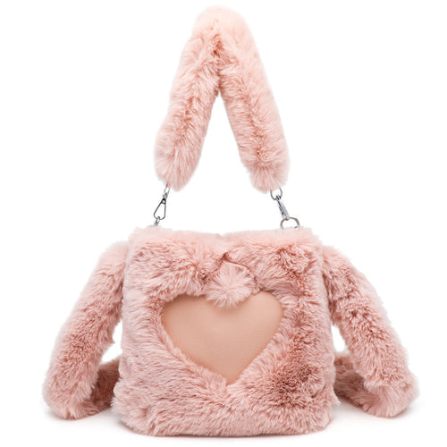 Fluffy Shoulder Bag - Heart Top Handle