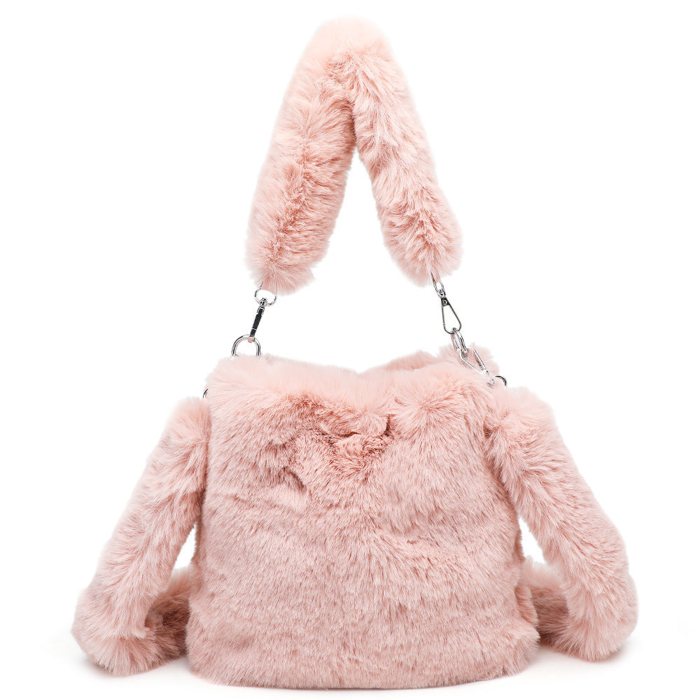 Fluffy Shoulder Bag - Heart Top Handle