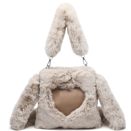 Fluffy Shoulder Bag - Heart Top Handle