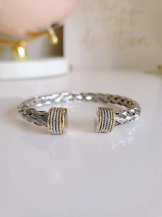 Braided Silver Cable Bangle Bracelet